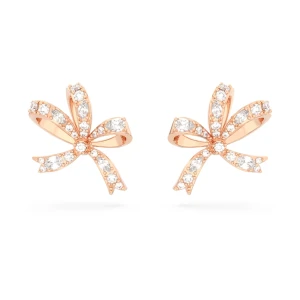Kolczyki zapinane na sztyft Volta, Kokarda, Małe, Białe, Powłoka w odcieniu różowego złota Swarovski