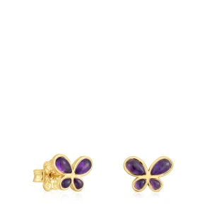 Kolczyki Ze Srebra Pokrytego 18-Karatowym Złotem, Z Ametystem Daisy - Tous Rozmiar
