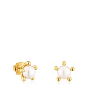 Kolczyki Ze Srebra Pokrytego 18-Karatowym Złotem, Z Perłami Hodowlanymi Tous Garden - Tous Rozmiar