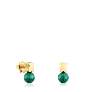 Kolczyki Ze Srebra Powlekanego Złotem 18-Karatowym Z Malachitem Icon Mesh - Tous Rozmiar