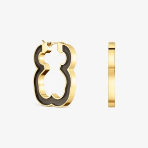 Kolczyki Ze Stali W Kolorze Złotym I Czarnej Żywicy Z Motywem Misia 33 Mm Tous Galaxy - Tous Rozmiar