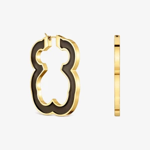 Kolczyki Ze Stali W Kolorze Złotym I Czarnej Żywicy Z Motywem Misia 53 Mm Tous Galaxy - Tous Rozmiar