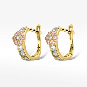 Kolczyki ze złota kwiatek z różowymi i białymi cyrkoniami Filipowicz