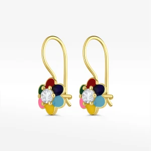 Kolczyki ze złota kwiatki z białą cyrkonią Filipowicz