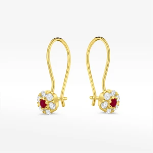 Kolczyki ze złota kwiatki z różową i białymi cyrkoniami Filipowicz