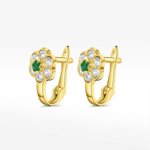 Kolczyki ze złota kwiatki z zieloną i białymi cyrkoniami Filipowicz