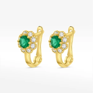 Kolczyki ze złota kwiatki z zieloną i białymi cyrkoniami Filipowicz