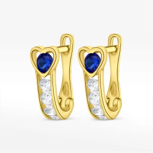 Kolczyki ze złota serce z niebieską i białymi cyrkoniami Filipowicz