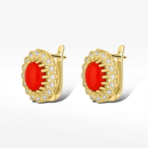 Kolczyki ze złota z koralem i białymi cyrkoniami Filipowicz