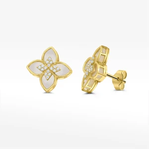 Kolczyki ze złota z masą perłową i białymi cyrkoniami Filipowicz