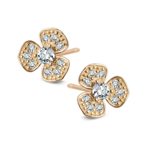Kolczyki złote z cyrkoniami - kwiaty - Mini Mini - Biżuteria YES