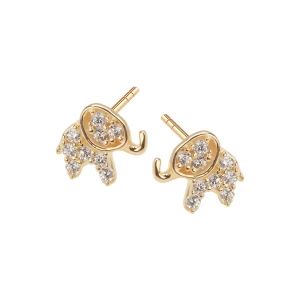 Kolczyki złote z cyrkoniami - słonie - Mini Mini - Biżuteria YES