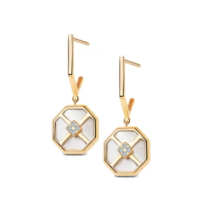 Kolczyki złote z masą perłową i cyrkoniami - Art Deco Art Deco - Biżuteria YES