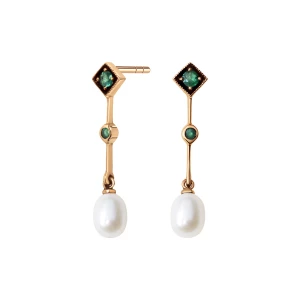 Kolczyki złote z perłami i szmaragdami - Kolekcja Wiktoriańska Wiktoriańska - Biżuteria YES
