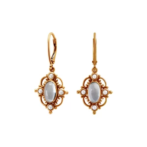 Kolczyki złote z topazami i perłami - Kolekcja Wiktoriańska Wiktoriańska - Biżuteria YES