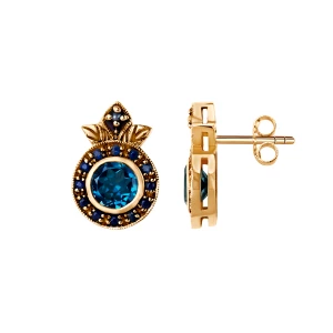 Kolczyki złote z topazami, szafirami i perłami - Kolekcja Wiktoriańska Wiktoriańska - Biżuteria YES