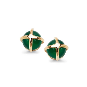 Kolczyki złote z zielonymi agatami - Skarabeusz Skarabeusz - Biżuteria YES
