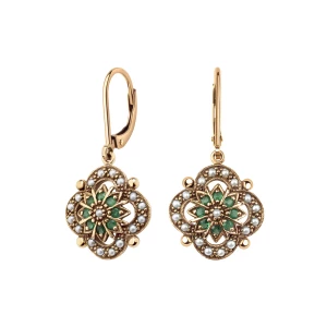 Kolczyki złote ze szmaragdami i perłami - Kolekcja Wiktoriańska Wiktoriańska - Biżuteria YES