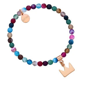 Kolorowa bransoletka z fasetowanego agatu z koroną z różowego złota SOTHO