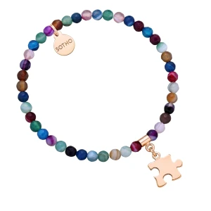 Kolorowa bransoletka z fasetowanego agatu z puzzlem  z różowego złota SOTHO