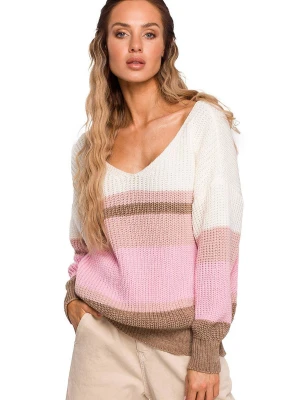 Kolorowy sweter w paski i z dekoltem w serek Moe