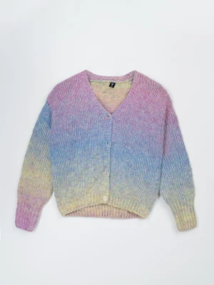 Kolorowy sweter z efektem ombre zapinany na guziki Reporter