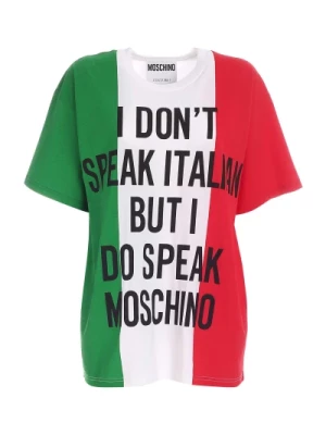 Kolorowy T-shirt z napisem Moschino