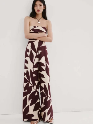 Kombinezon bez ramiączek z nadrukiem kremowy / écru - Kobieta - - MANGO