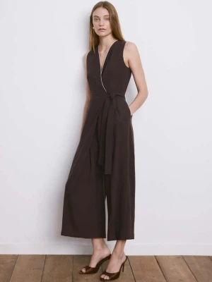 Kombinezon kopertowy z paskiem czekoladowy - Kobieta - - MANGO