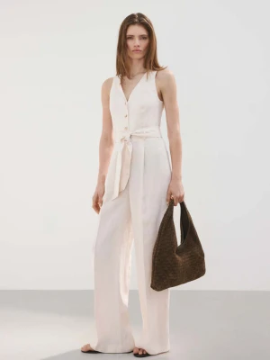 Kombinezon lniany z paskiem kremowy / écru - Kobieta - - MANGO