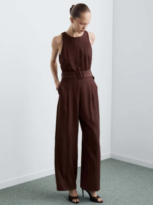 Kombinezon z lyocellu z paskiem brązowy - Kobieta - - MANGO