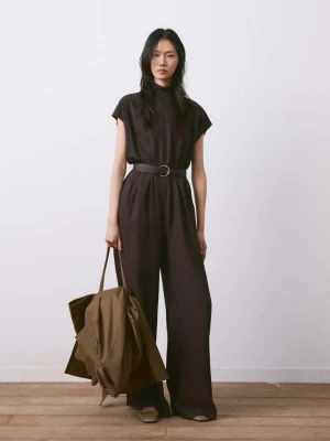 Kombinezon z lyocellu z paskiem czekoladowy - Kobieta - - MANGO