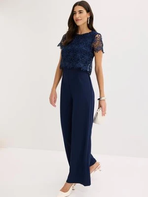 Kombinezon z miękkiej dzianiny scuba z koronką bonprix