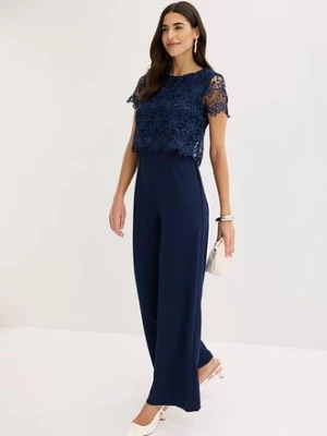 Kombinezon z miękkiej dzianiny scuba z koronką bonprix