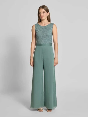 Kombinezon z szeroką nogawką i obszyciem koronką Swing