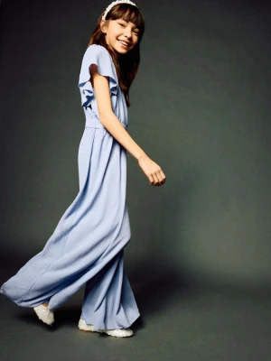 Kombinezon z teksturą i falbanami na rękawach niebieski - Dzieci - - MANGO KIDS