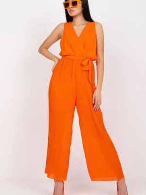 Kombinezon z wiązaniem w pasie pomarańczowy Italy Moda