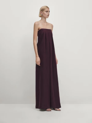 Zdjęcie produktu Kombinezon Z Zakładkami Ze 100% Lnu - Czerwone Wino - - Massimo Dutti - Kobieta