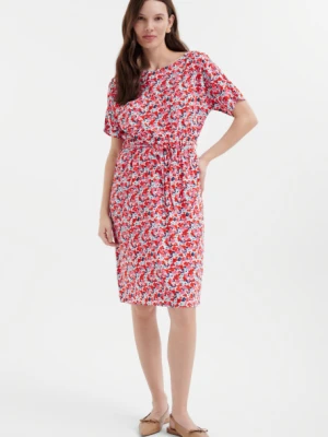 Komfortowa sukienka w drobne czerwone kwiaty Greenpoint