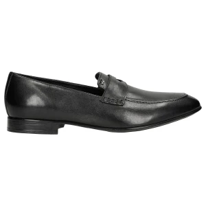 Czarne eleganckie loafersy męskie ze skóry licowej 10152-51 Wojas