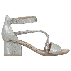Komfortowe sandały damskie na obcasie na rzep srebrne Rieker 64654-40 srebrny