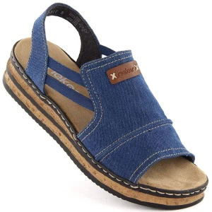 Komfortowe sandały damskie na platformie jeansowe Rieker 62982-12 niebieskie