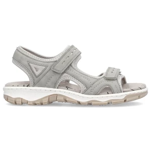 Komfortowe sandały damskie sportowe na rzepy szare Rieker 68866-40