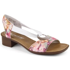 Komfortowe sandały damskie wsuwane w kwiaty multikolor Rieker 62662-90 białe