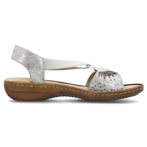 Komfortowe sandały damskie wsuwane z gumką metallic Rieker 60880-90 srebrny