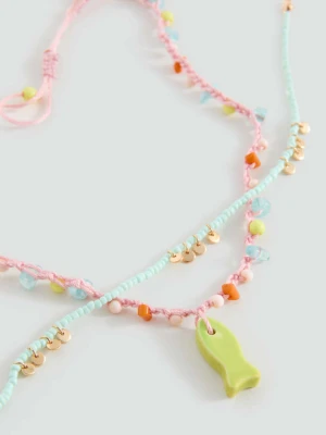 Komplet 2 naszyjników z łączonych materiałów blady róż - Dzieci - Rozmiar uniwersalny - MANGO KIDS