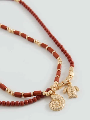 Komplet 2 naszyjników z łączonych materiałów brązowy - Dziewczyna - Rozmiar uniwersalny - MANGO TEEN