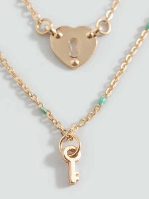 Komplet 2 naszyjników z łączonych materiałów złoty - Dzieci - Rozmiar uniwersalny - MANGO KIDS