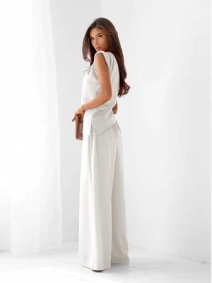 Komplet asymetryczna bluzka i spodnie ARMINA - biały  magmac 