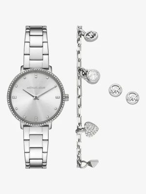 Komplet biżuterii i miniaturowego zegarka Pyper z kryształkami pavé w srebrnym kolorze Michael Kors